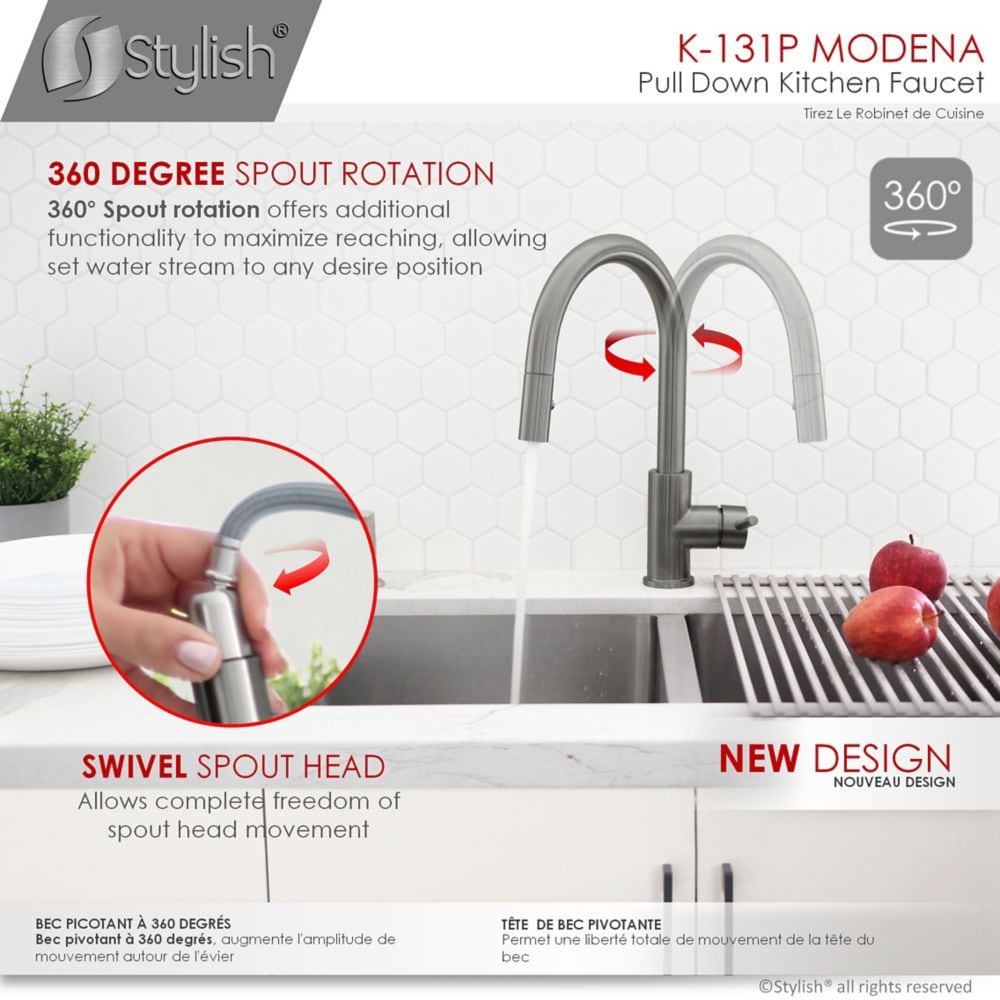 Modern Single Handle Pull down Sprayer Kitchen Faucet in Gunmetal Stainless Steel