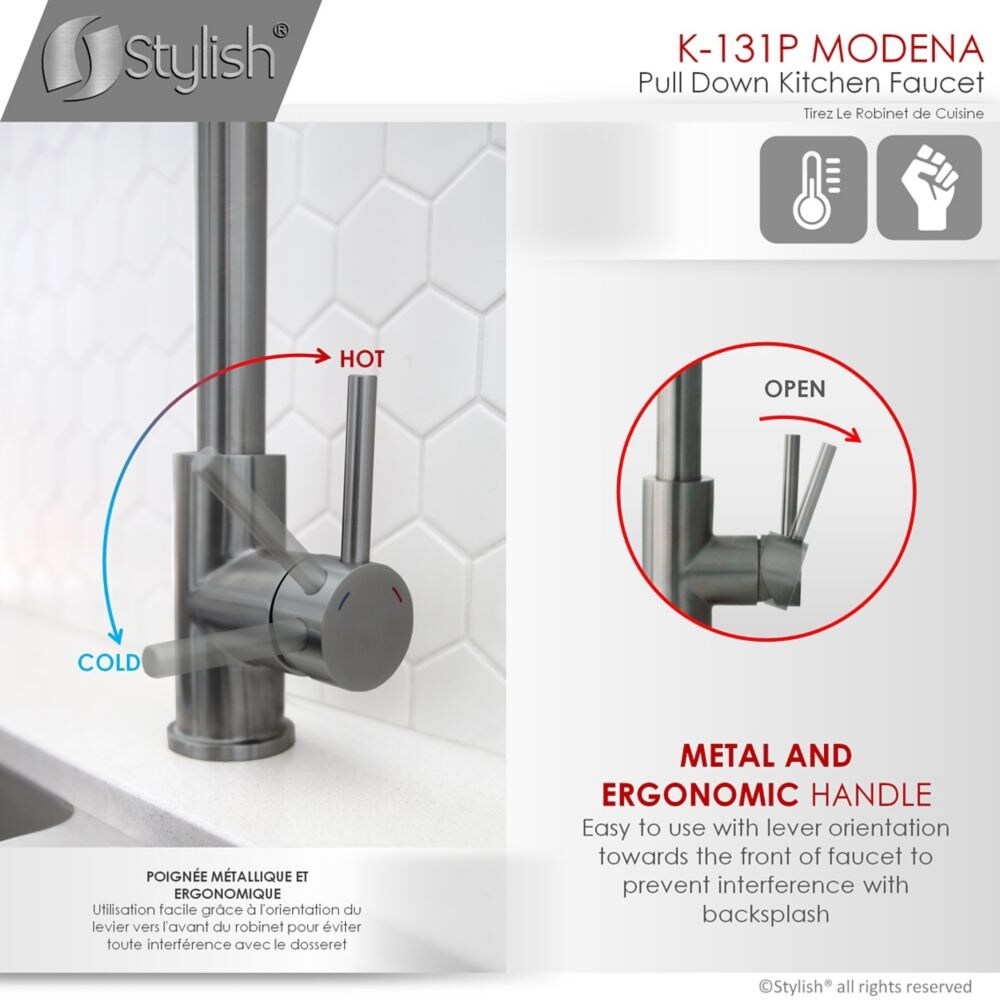 Modern Single Handle Pull down Sprayer Kitchen Faucet in Gunmetal Stainless Steel