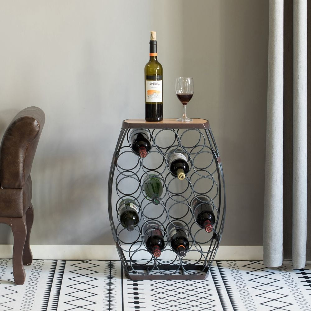 Barrel Shaped 22 Bottles Decorative Table Wine Rack Storage