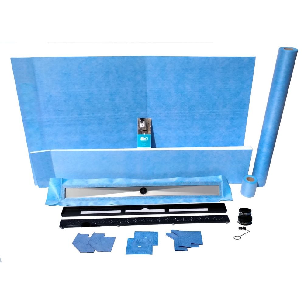 48-inches x 60-inches Linear Shower Kit with 42-inches Wall/End Linear drain in Black