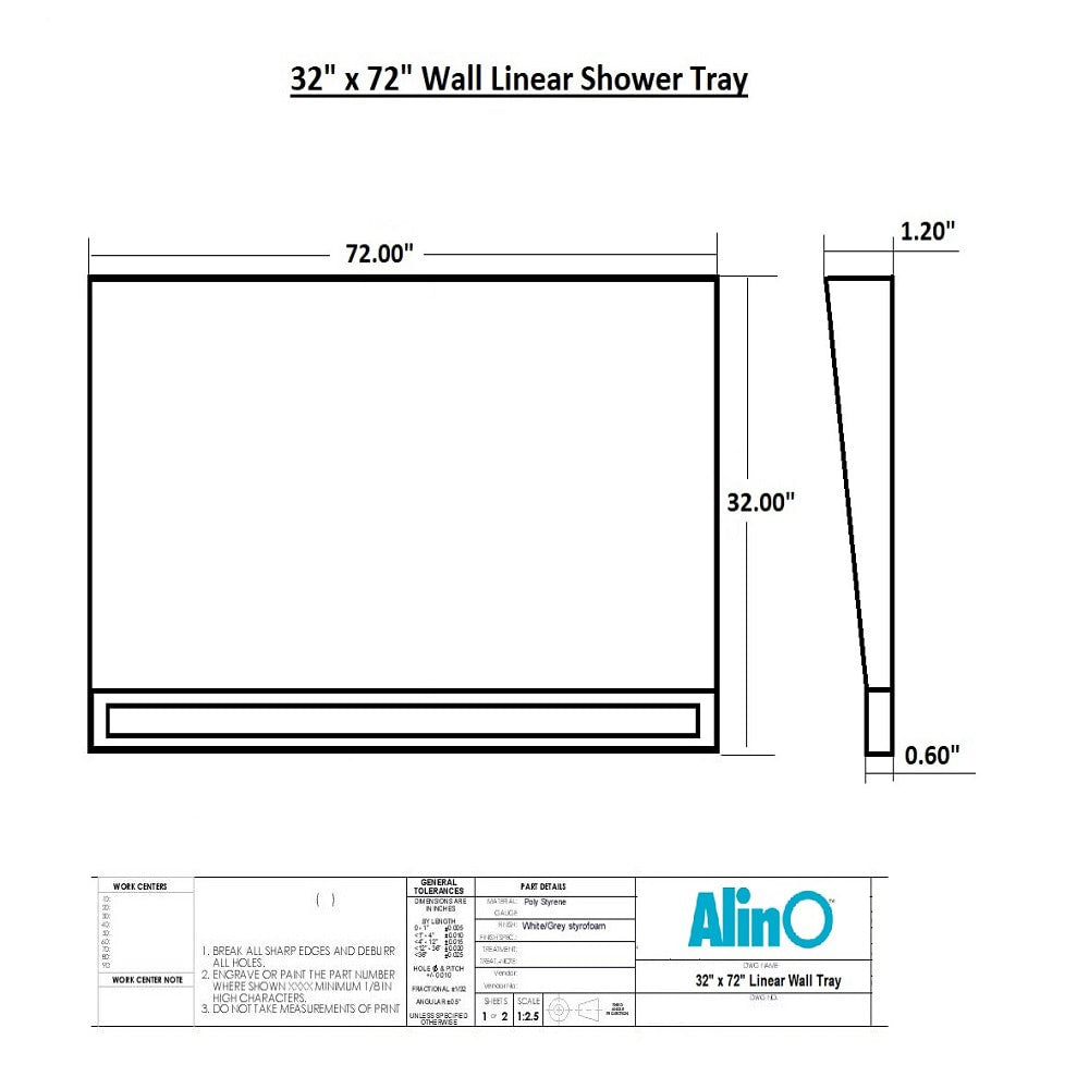 32 in x 72 in Linear Shower Kit with 54 in Nickel End Drain, Waterproof Accessories & Pan-Tile Ready