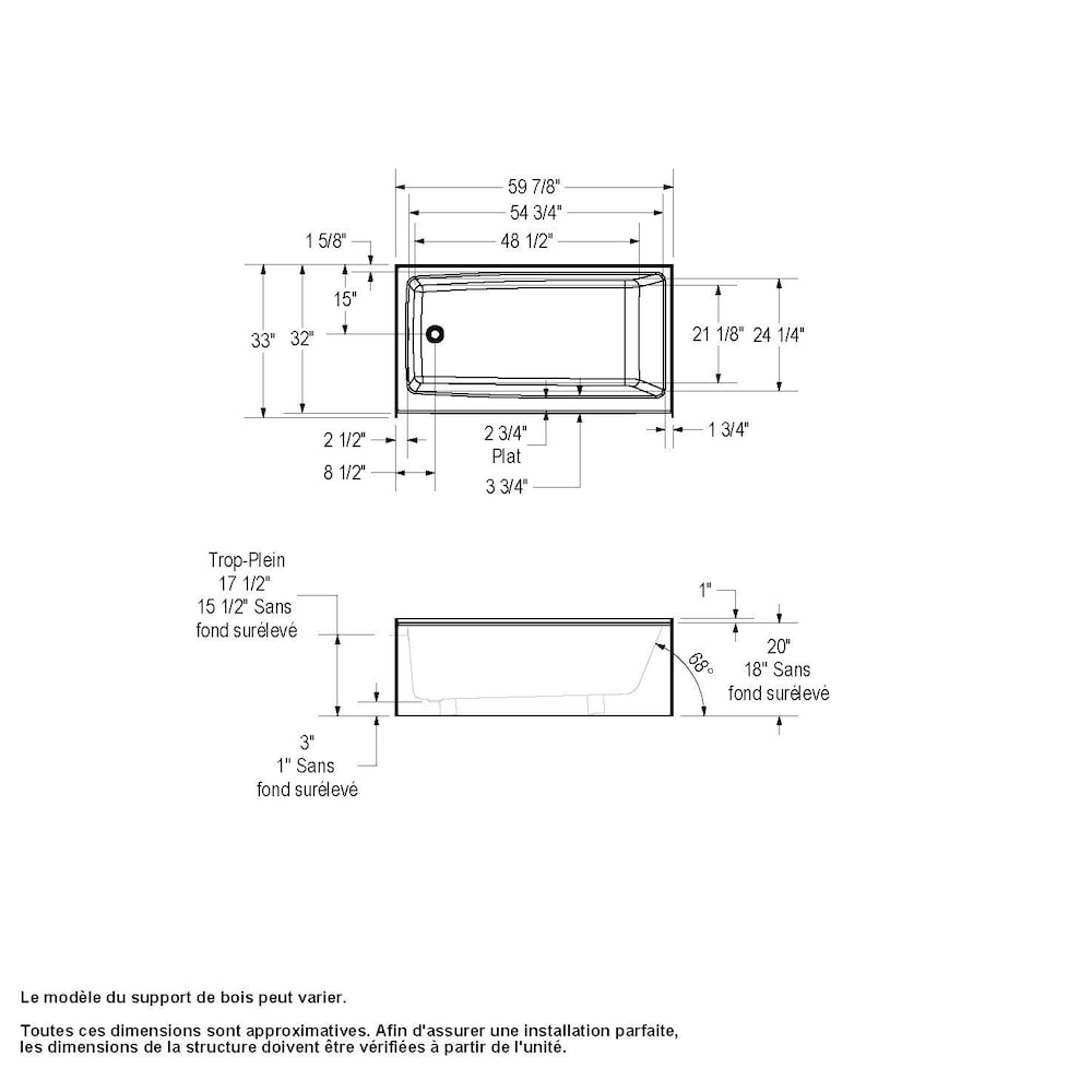 Nomad 60L x 32W x 18H AcrylX Rectangular Alcove Bathtub in White, Left Drain, with 12 5/8 inch Soaking Depth