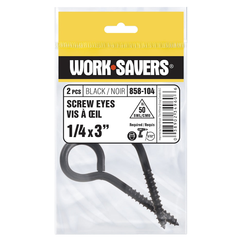 1/4-in x 3-in Coated Screw Eyes, Black, 2pcs