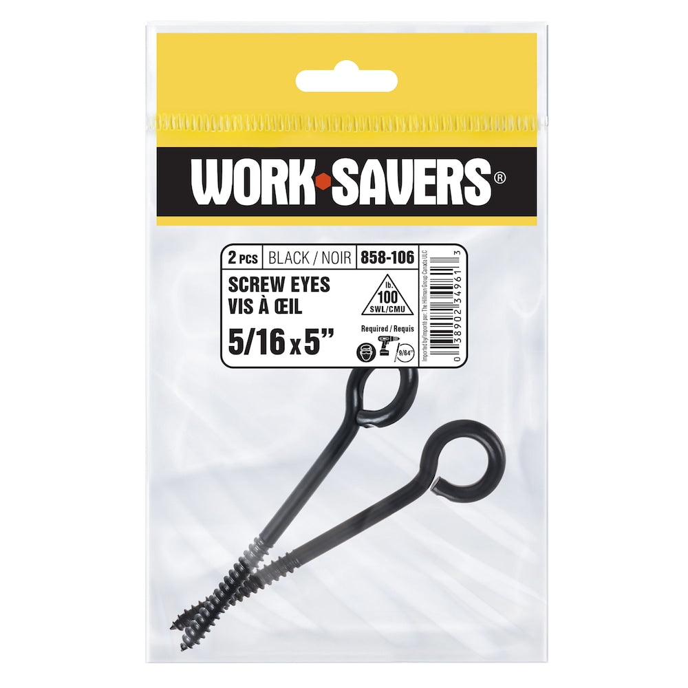 Oeillets à vis revêtus de 5/16 po x 5 po, noirs, 2 pièces