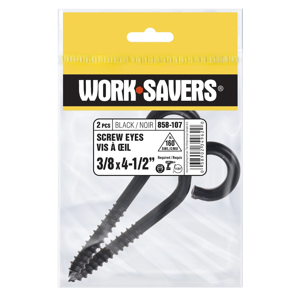 Oeillets à vis revêtus de 3/8 po x 4 1/2 po, noirs, 2 pièces