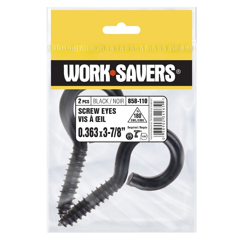 0.363-in x 3-7/8-in Coated Screw Eyes, Black, 2pcs