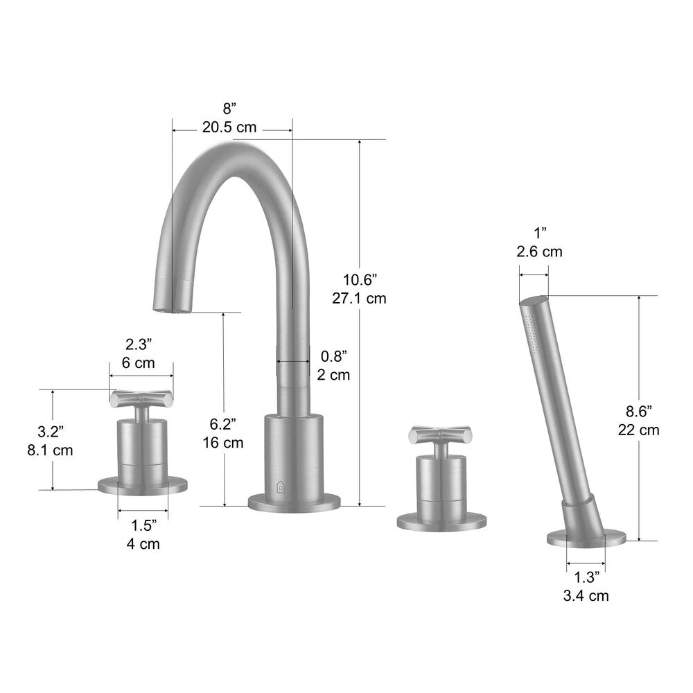 Ava 2-Handle Roman Tub Bathroom Faucet with Shower Hand in Brushed Nickel