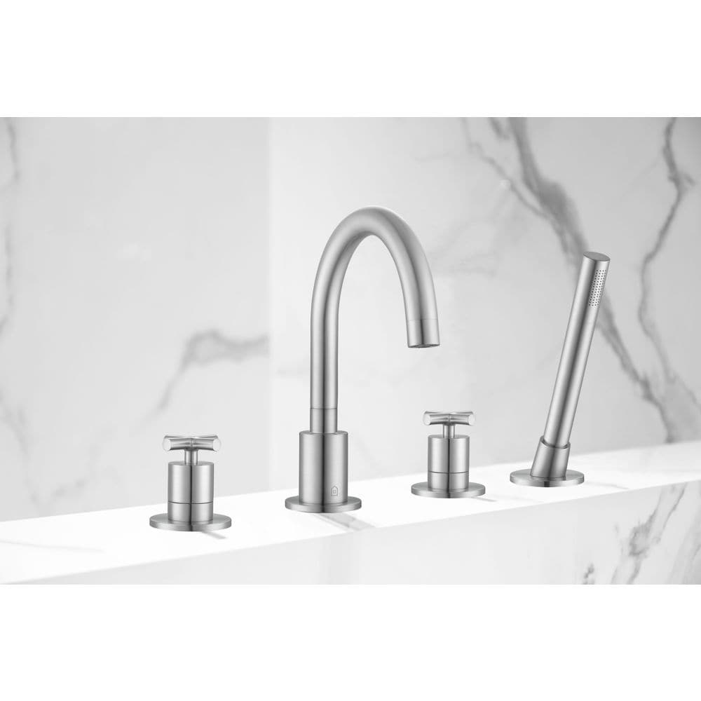 Ava 2-Handle Roman Tub Bathroom Faucet with Shower Hand in Brushed Nickel