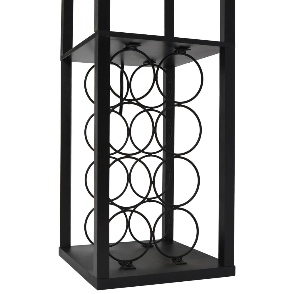 62.75 inch Black Floor Lamp Etagere Organizer Storage Shelf and Wine Rack