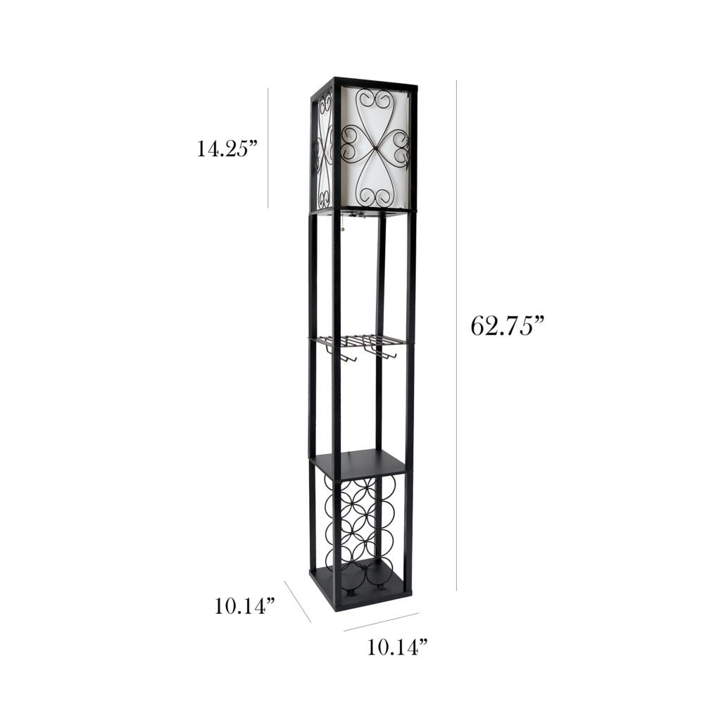 62.75 inch Black Floor Lamp Etagere Organizer Storage Shelf and Wine Rack