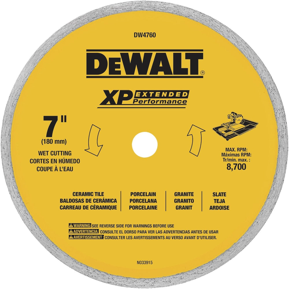 7-Inch Dry or Wet Cutting Continuous Rim Saw Blade with 5/8-Inch Arbor for Ceramic or Tile (DW4760)