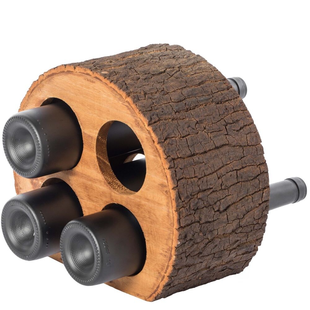 Support de comptoir à vin pour 4 bouteilles en bois rond avec écorce