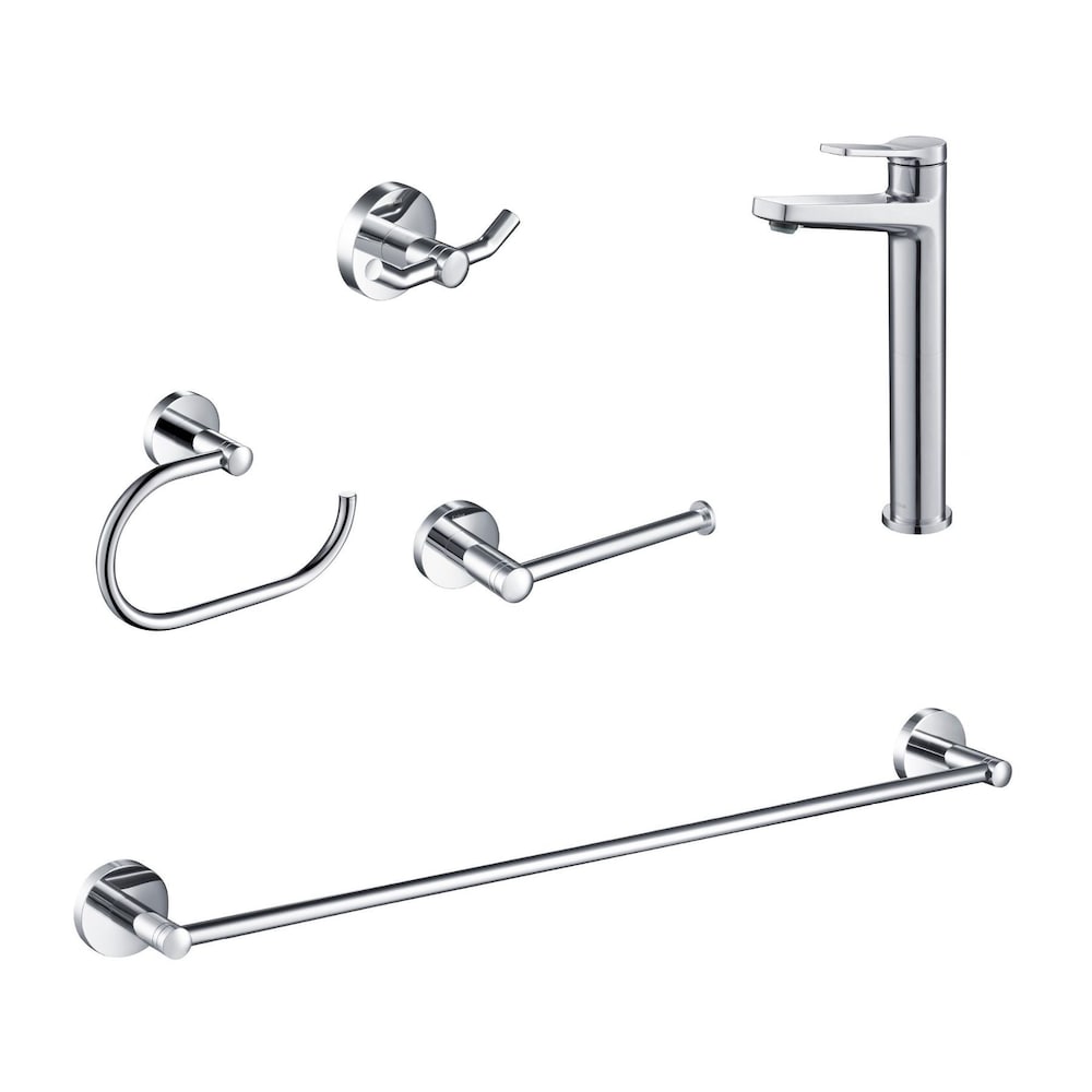 Single Handle Vessel Faucet with Paper Holder, Hook, Towel Bar and Ring in Chrome