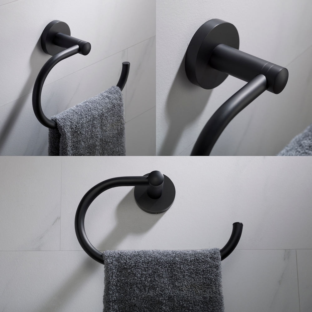 Single Handle Vessel Faucet with Paper Holder, Hook, Towel Bar and Ring in Matte Black