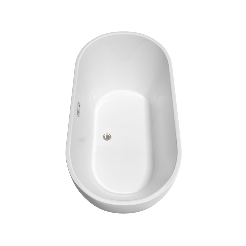 Brooklyn 60 inch Freestanding Bathtub in White with Brushed Nickel Drain and Overflow Trim