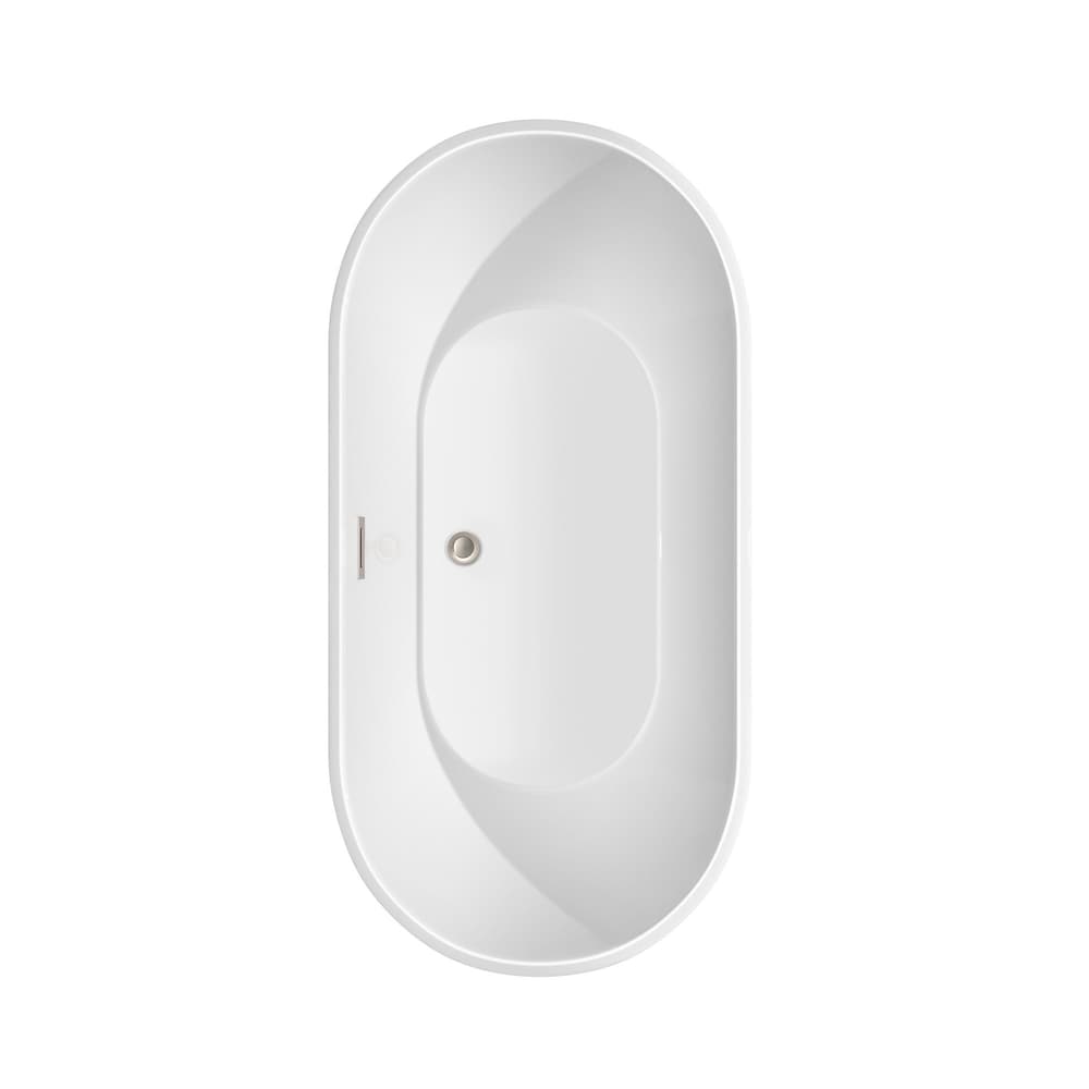 Brooklyn 60 inch Freestanding Bathtub in White with Brushed Nickel Drain and Overflow Trim