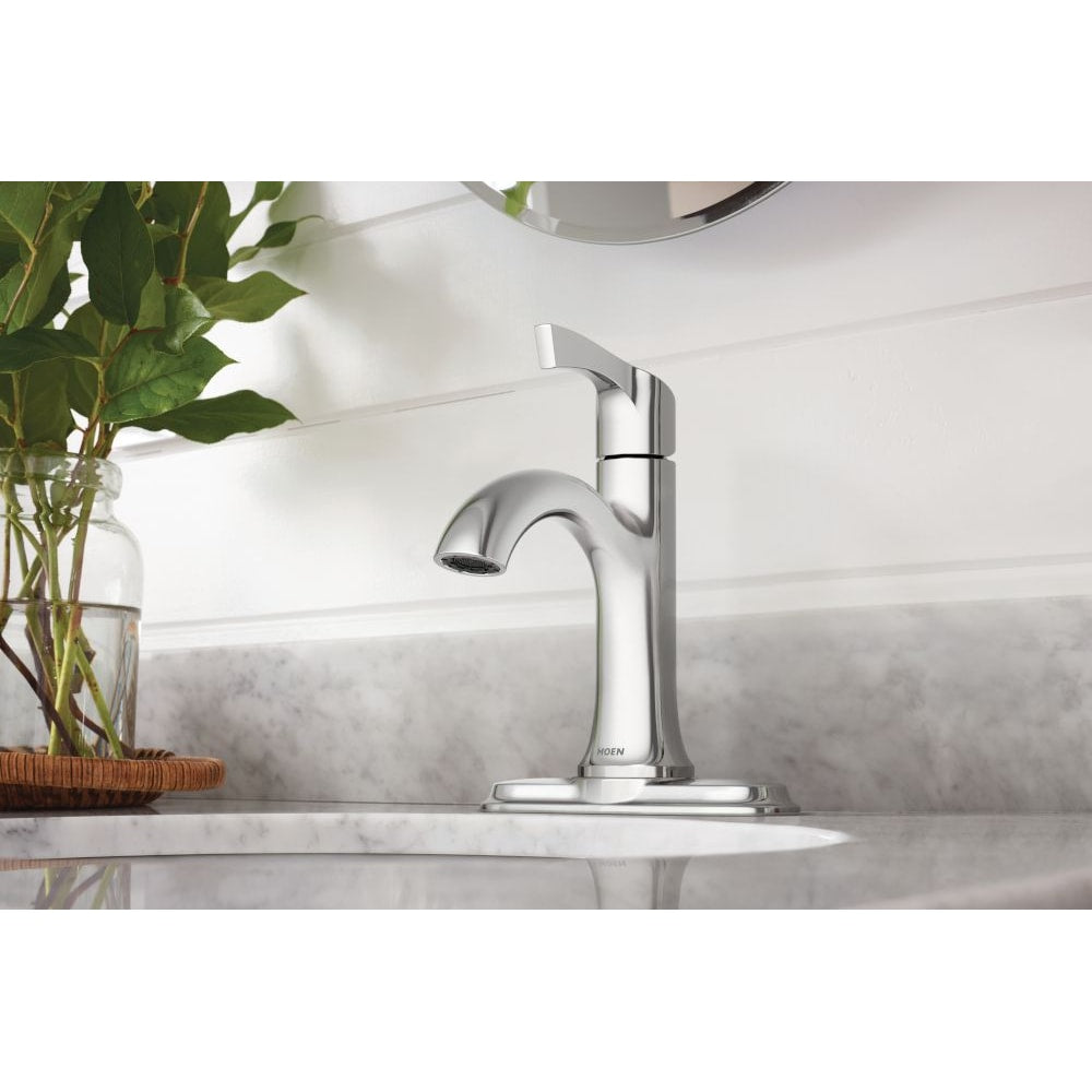 Korek Single Handle 4-inch Centerset/Single Hole Bathroom Sink Faucet/Tap with Deck Plate in Chrome (Drain and Valve Included)