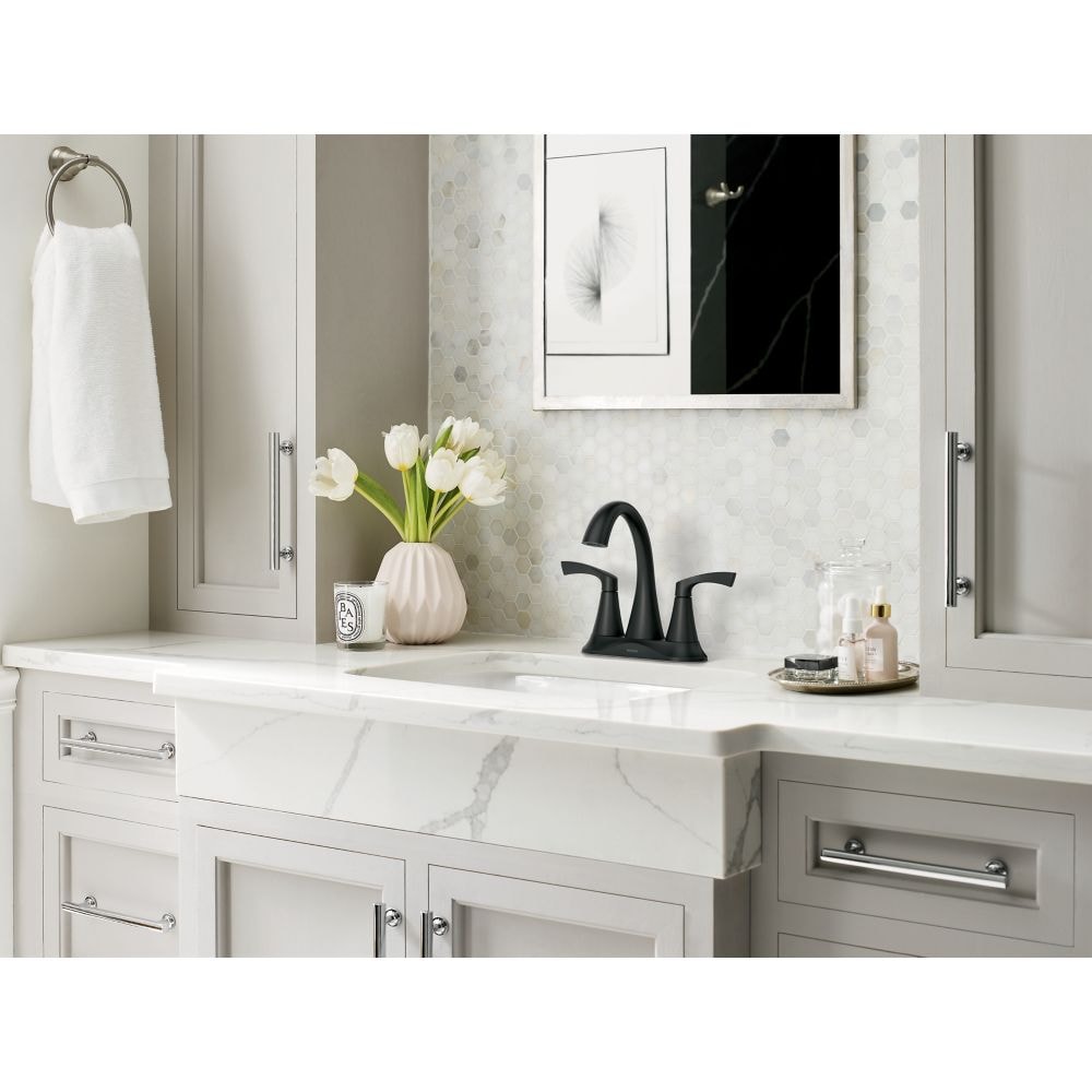 Korek 2 Handle 4-Inch Centerset Bathroom Sink Faucet/Tap in Matte Black (Drain and Valve Included)