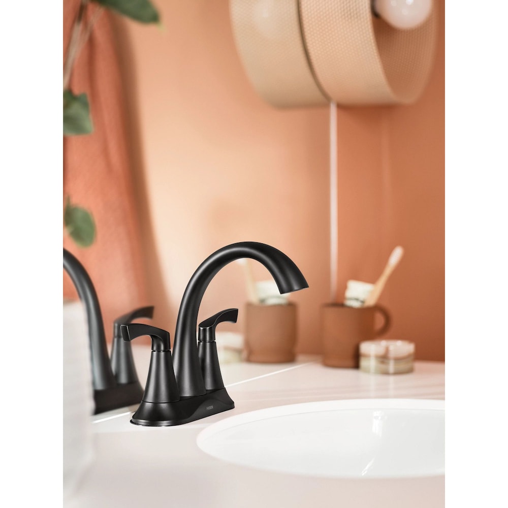 Korek 2 Handle 4-Inch Centerset Bathroom Sink Faucet/Tap in Matte Black (Drain and Valve Included)