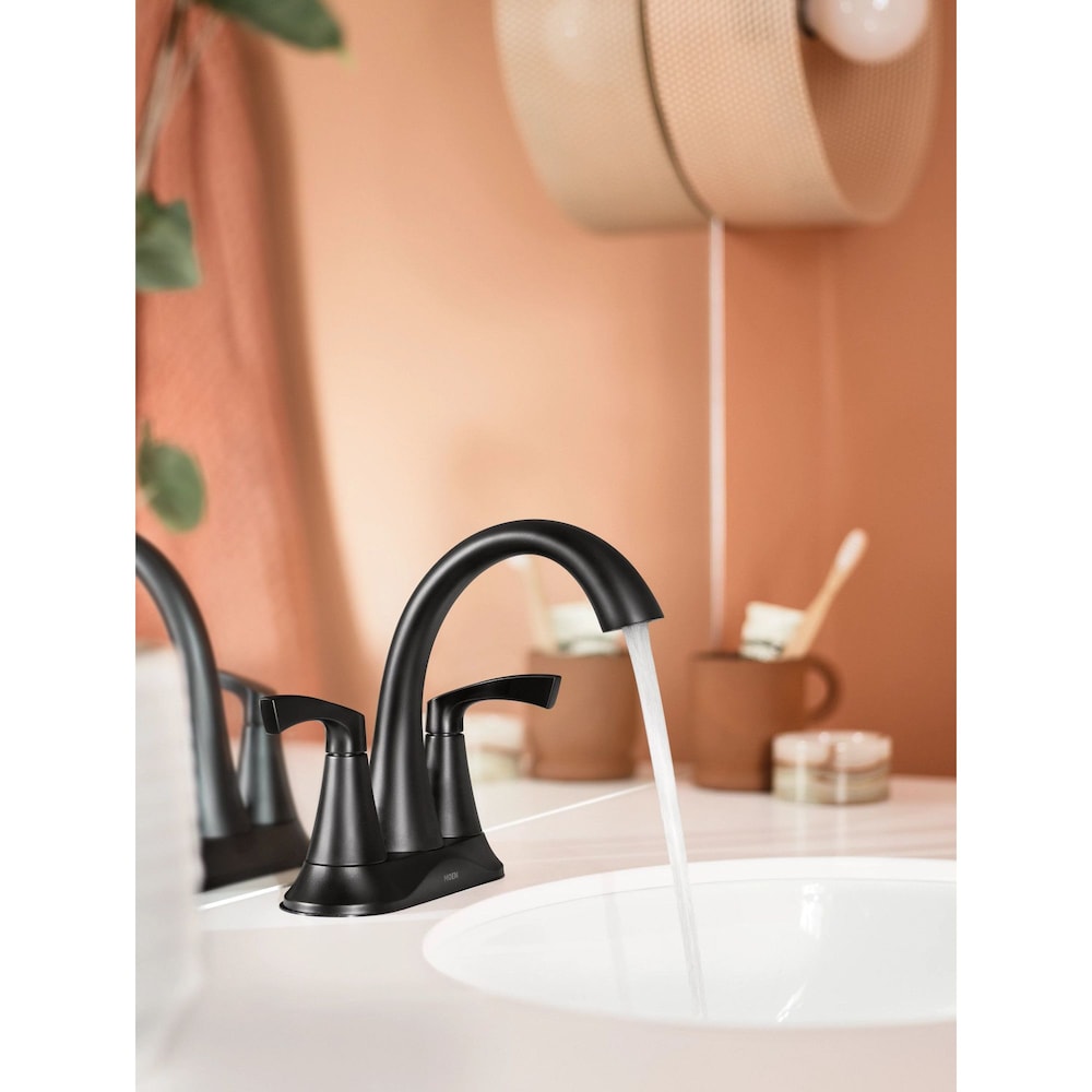 Korek 2 Handle 4-Inch Centerset Bathroom Sink Faucet/Tap in Matte Black (Drain and Valve Included)