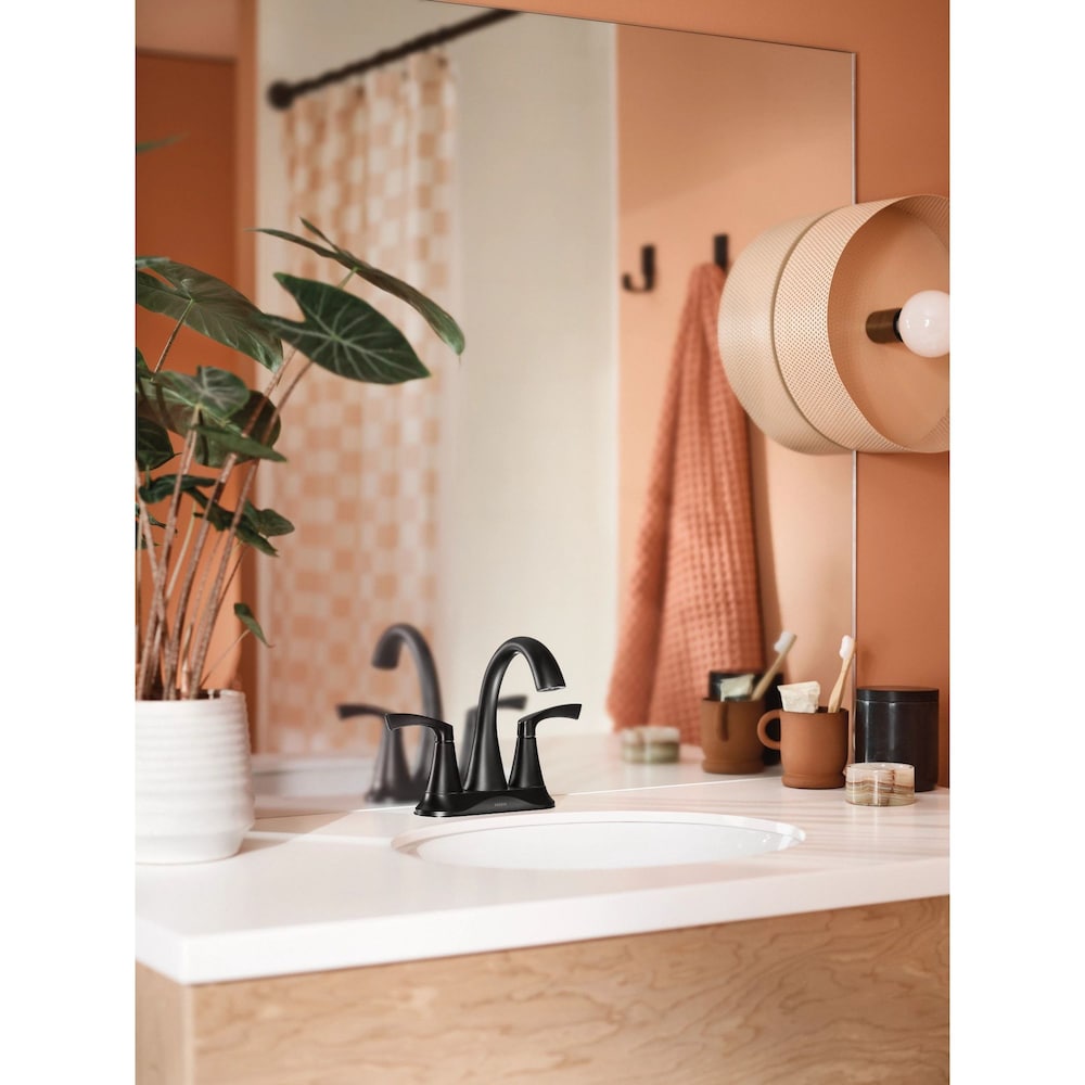 Korek 2 Handle 4-Inch Centerset Bathroom Sink Faucet/Tap in Matte Black (Drain and Valve Included)