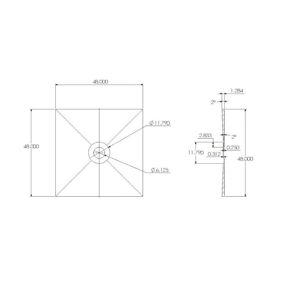 48-inch x 48-inch Square Shower Kit with Centre ABS Drain in Bright Clear (Chrome)