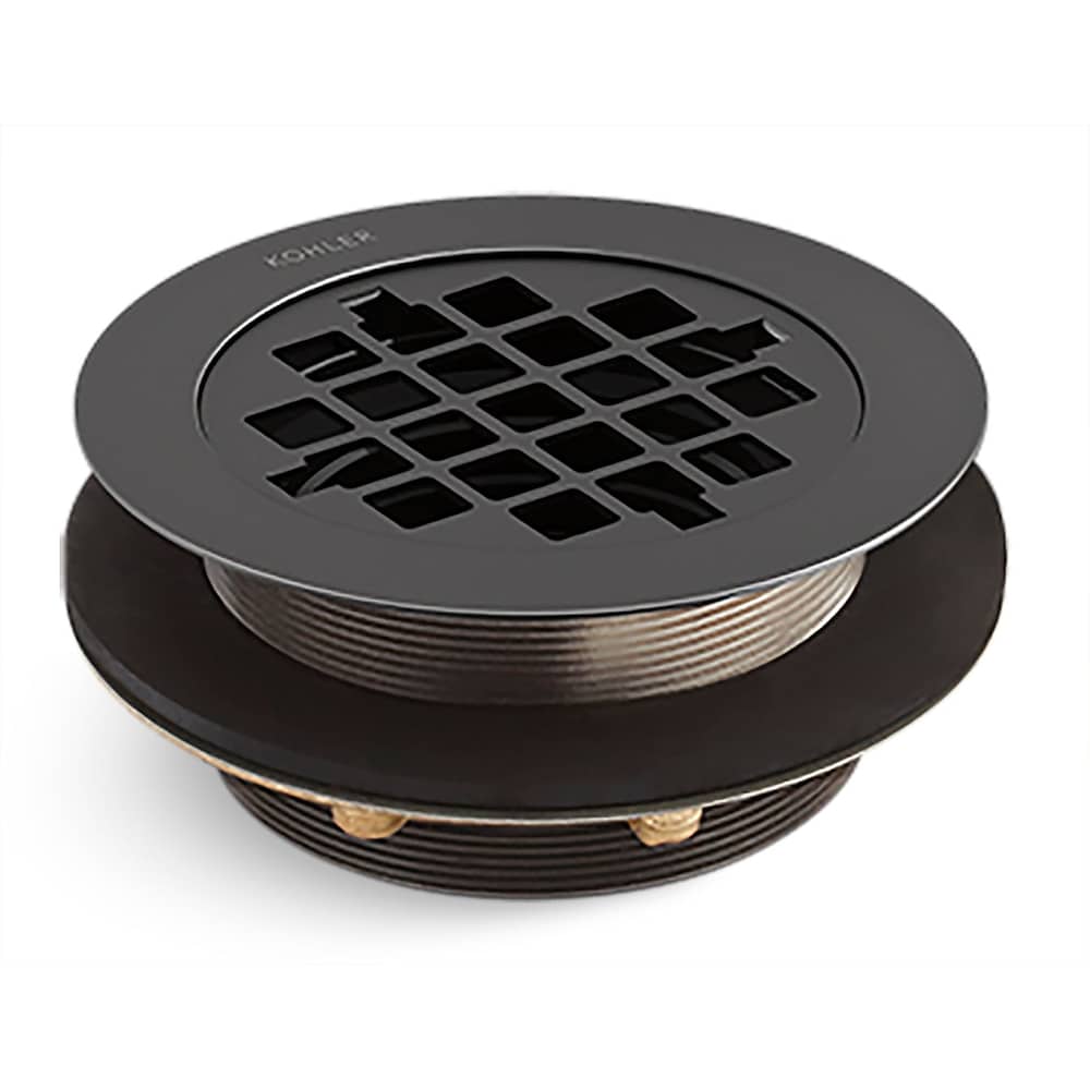 Round shower drain for use with plastic pipe, gasket included