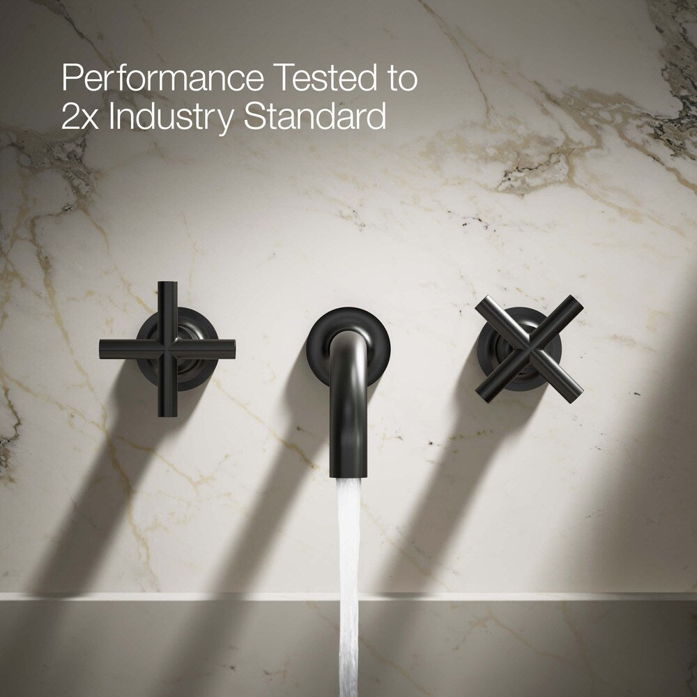 Purist Wall-mount bathroom sink faucet trim with 9-inch, 90-degree angle spout and cross handles, requires valve