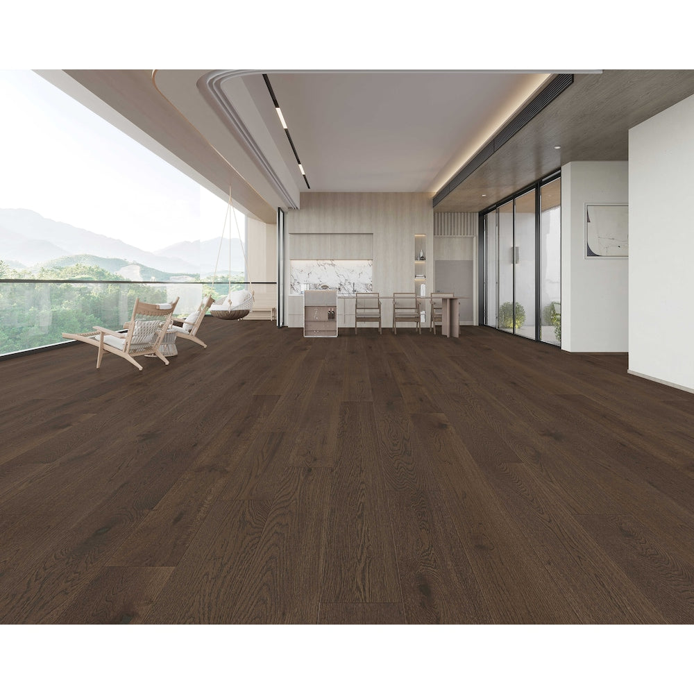 Plancher de bois franc d'ingénierie emboîtable et imperméable Royal Oak Random L x 6,5 po l x 7 mm, brun foncé (21,80 pi2/caisse)