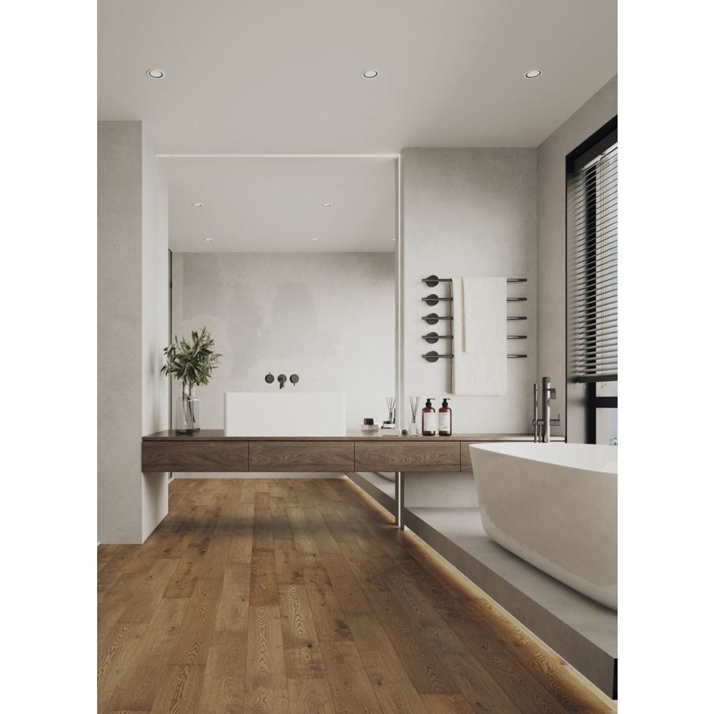 Plancher de bois franc d'ingénierie emboîtable et imperméable Royal Oak Random L x 6,5 po l x 7 mm, brun foncé (21,80 pi2/caisse)