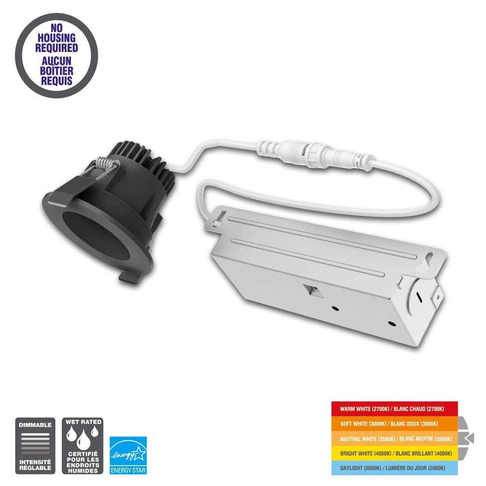 2inch 60W Equiv. Black Integrated LED Color Changing Round recessed downlight kit 1-Pack