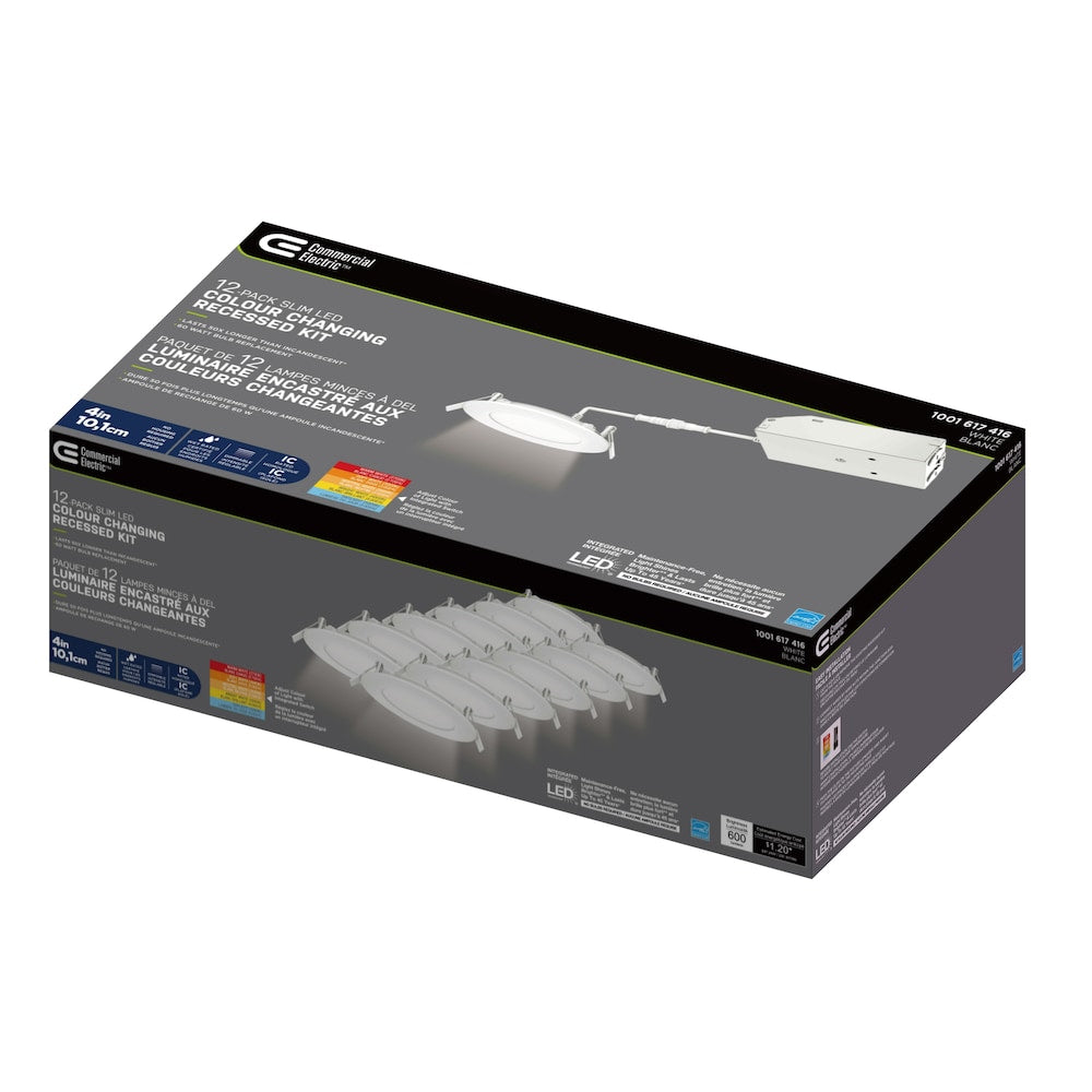 4-inch White Integrated LED Dimmable Selectable White (2700K-5000K) Slim Recessed Downlight Kit (12-Pack)