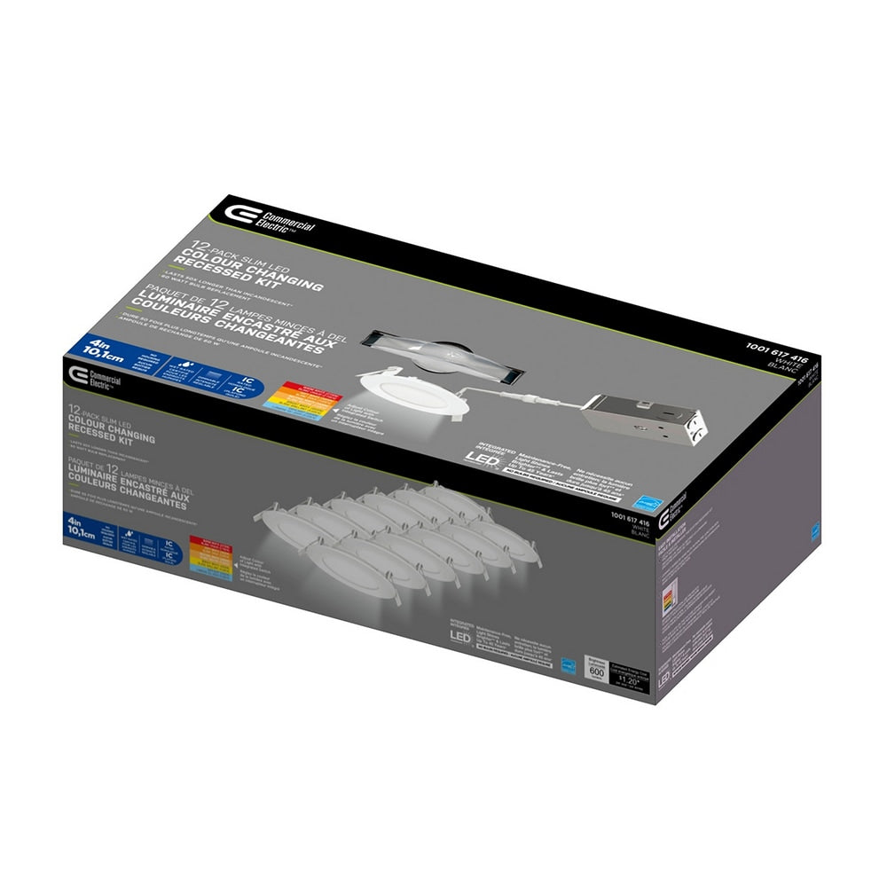 Kit de plafonnier encastré mince à DEL intégré de 4 pouces à intensité variable sélectionnable (2700K-5000K) (paquet de 12)