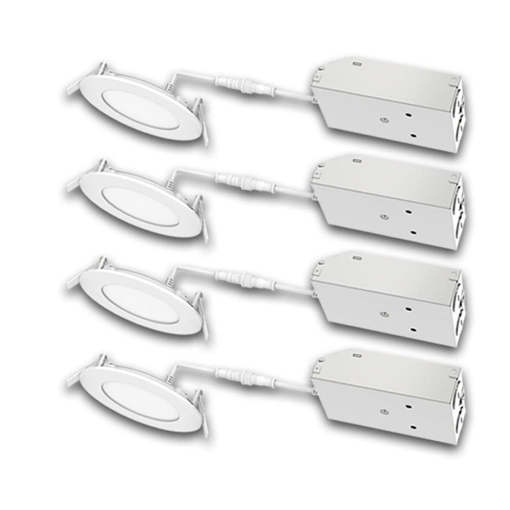 Kit de plafonnier encastré mince à DEL intégré de 4 pouces à intensité variable sélectionnable (2700K-5000K) (paquet de 4)