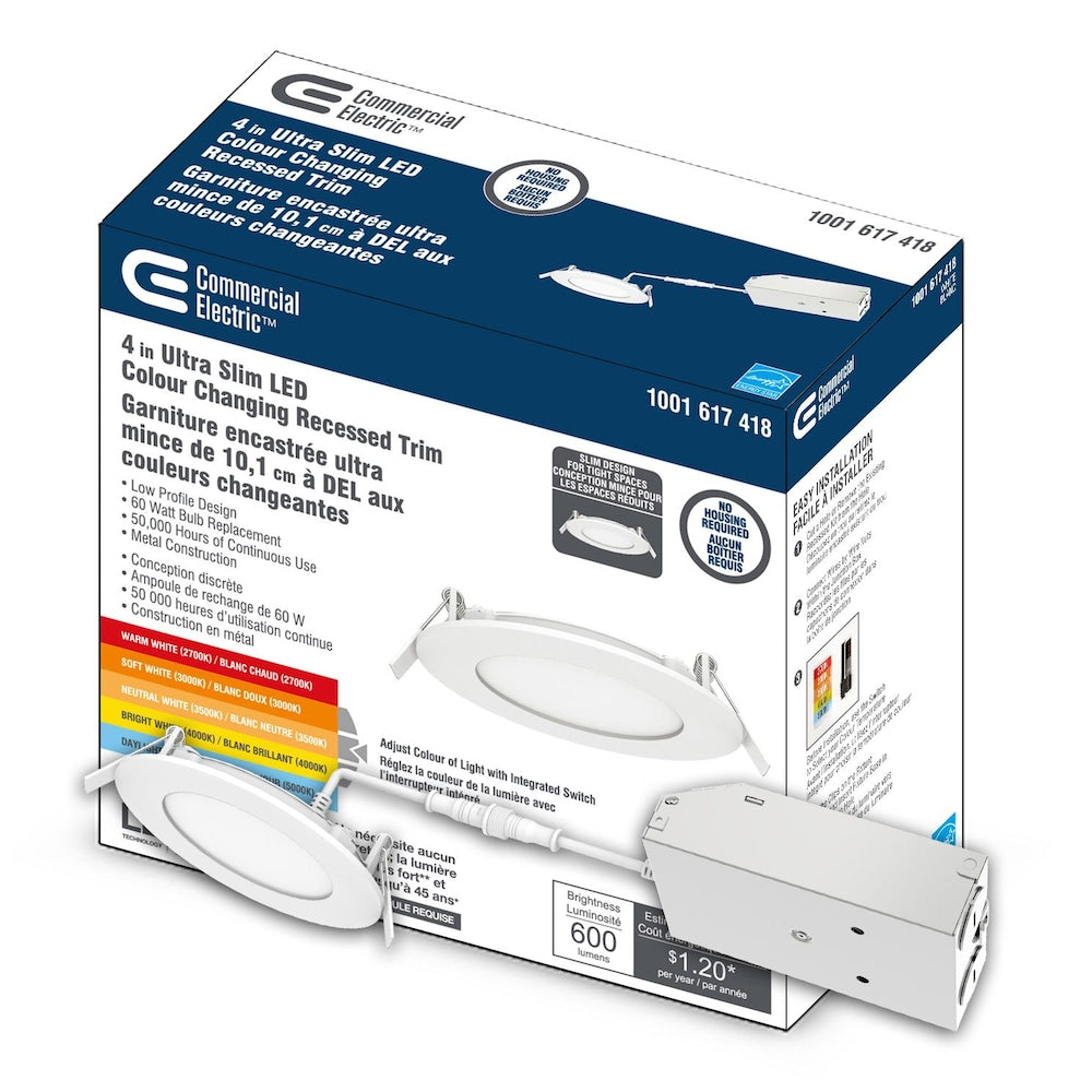 4-inch White Integrated LED Dimmable Selectable White (2700K-5000K) Slim Recessed Downlight Kit
