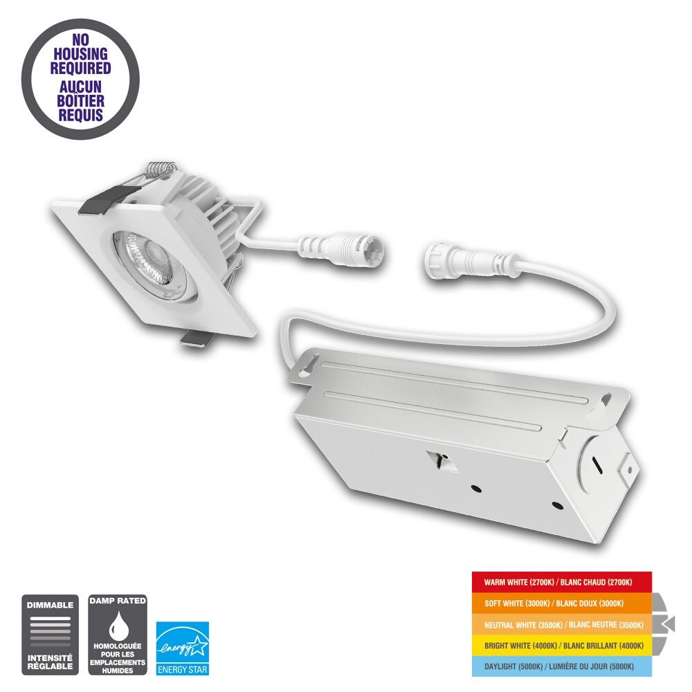 2inch 60W Equiv. White Integrated LED Gimbal Color Changing Square recessed downlight kit 1-Pack