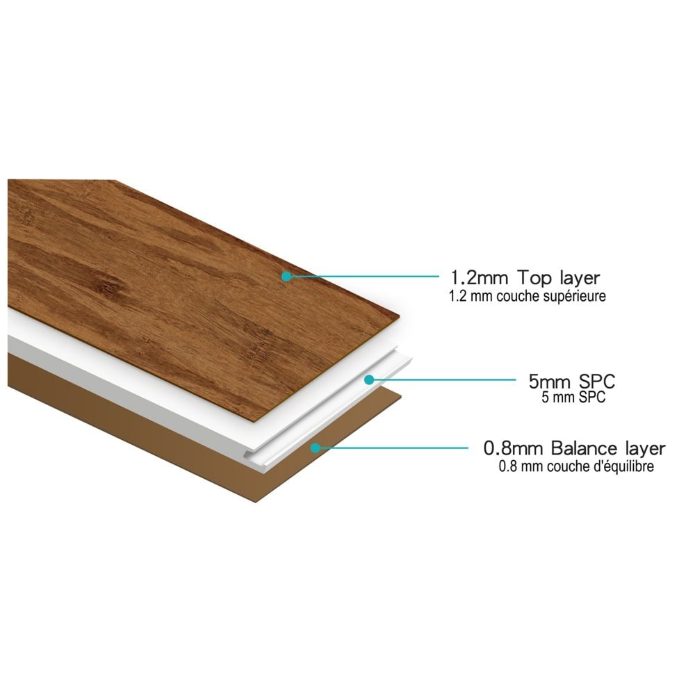 Smooth Carbonized 7mm x 5-1/8-inch x 36-1/4-inch Engineered Bamboo SPC Flooring (15.45 sq.ft./case)