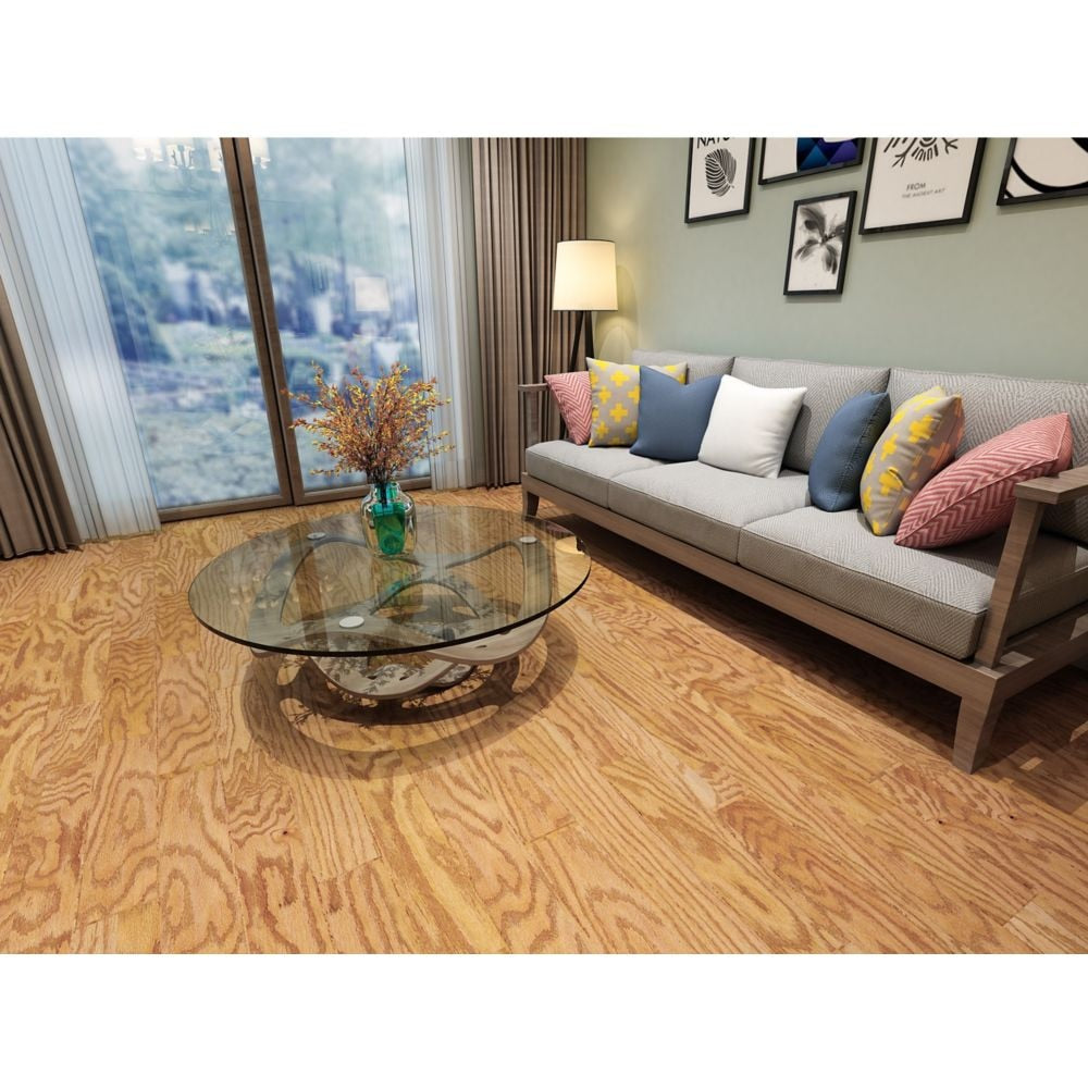 Plancher, SPC, chêne d'ingénierie, longueurs variables, 5 po x 47 1/4 po, lisse, doré (16,40 pi2/boîte)