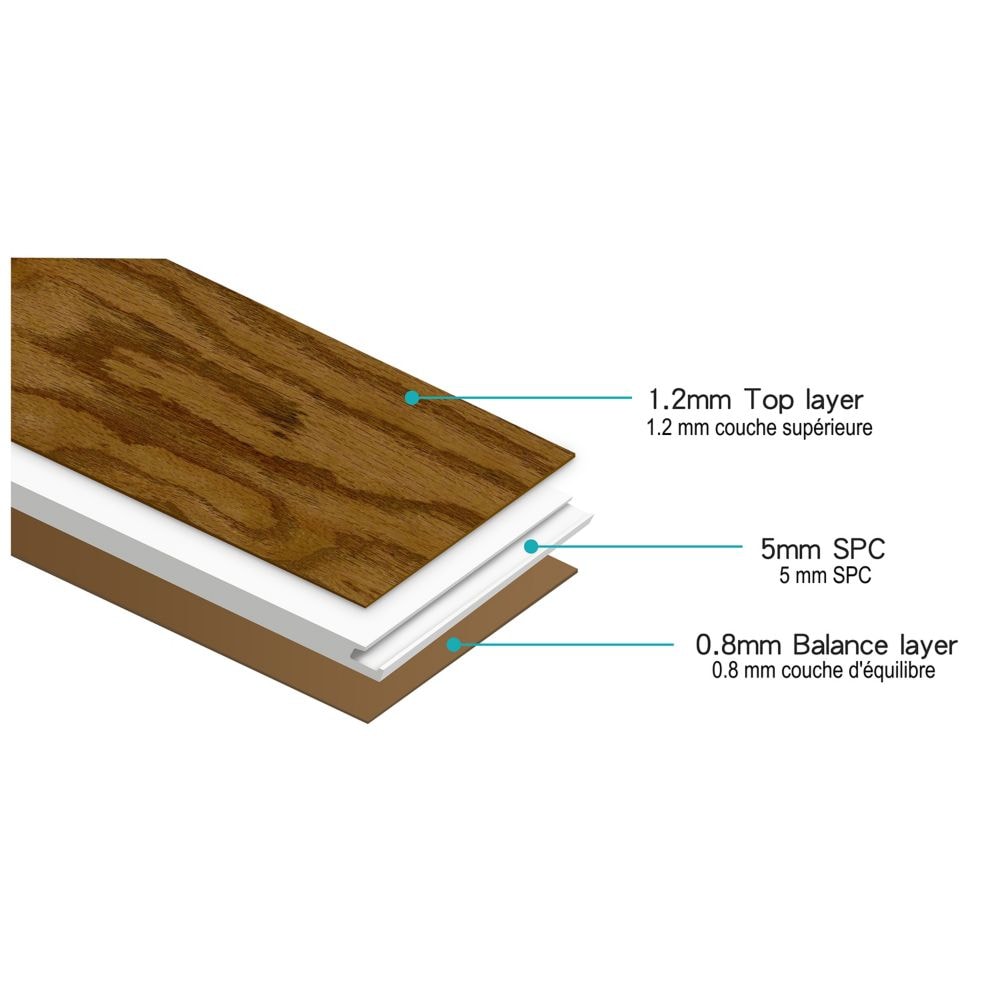 Plancher, SPC, chêne d'ingénierie, longueurs variables, 5 po x 47 1/4 po, lisse, doré (16,40 pi2/boîte)