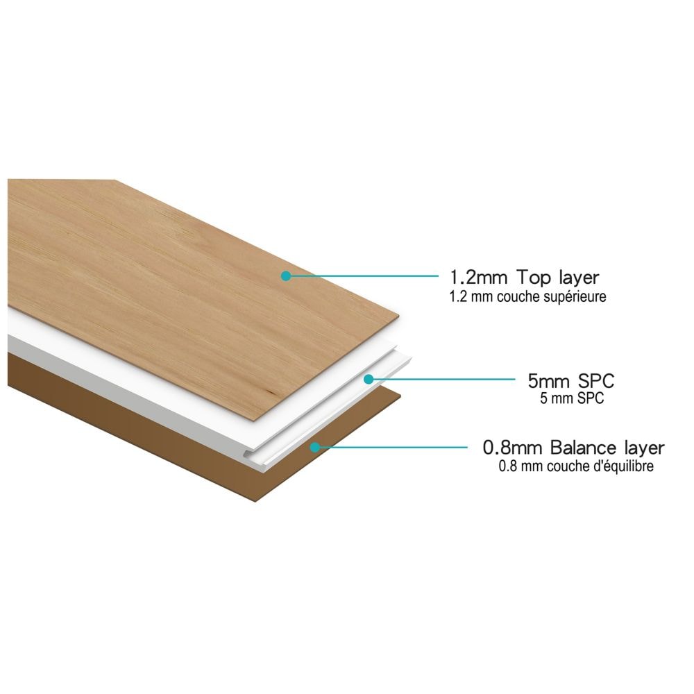 Plancher SPC en hickory d'ingénierie HS Natural, 5 po x 47 1/4 po, longueurs variables (16,40 pi2/boîte)