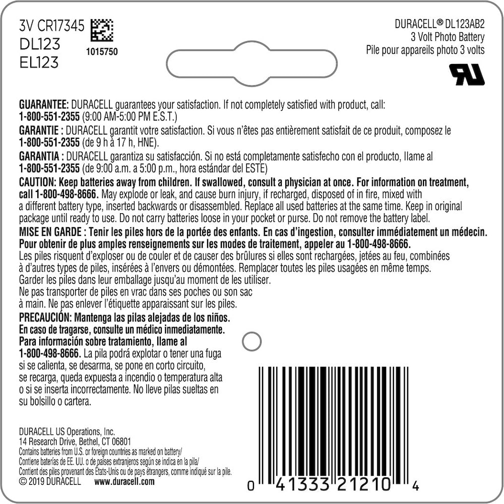 Lithium 123 Batteries, 2 Pack