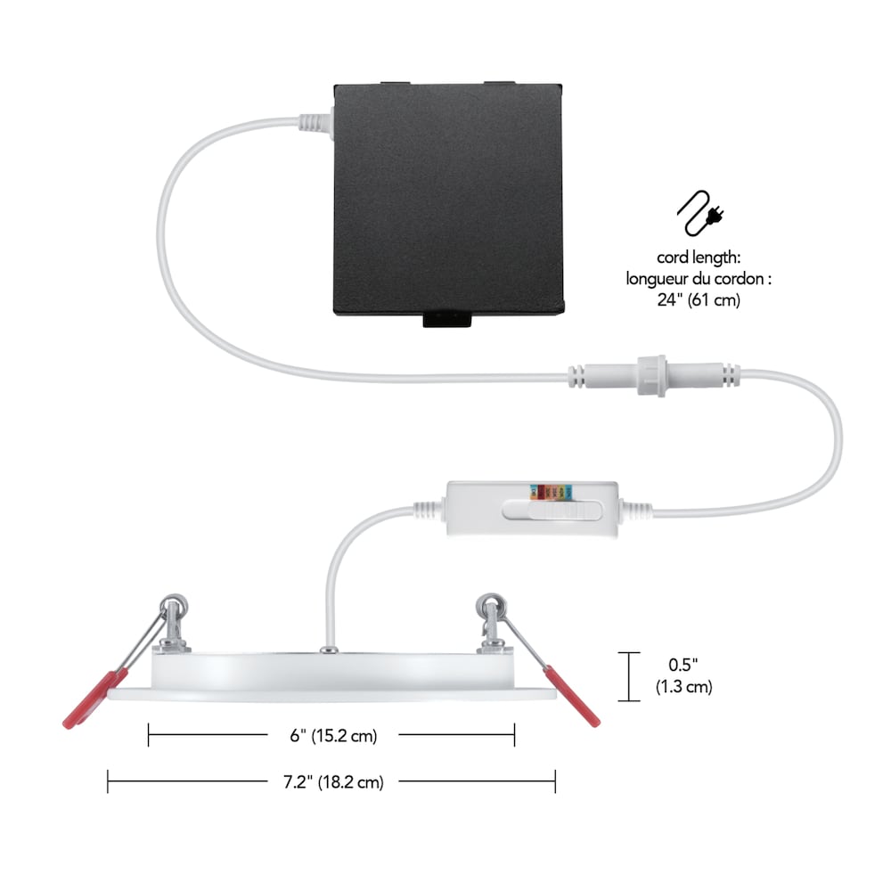 Kit d'éclairage encastré à LED intégré DuoBright ultra-mince de 6 pouces avec température de couleur sélectionnable