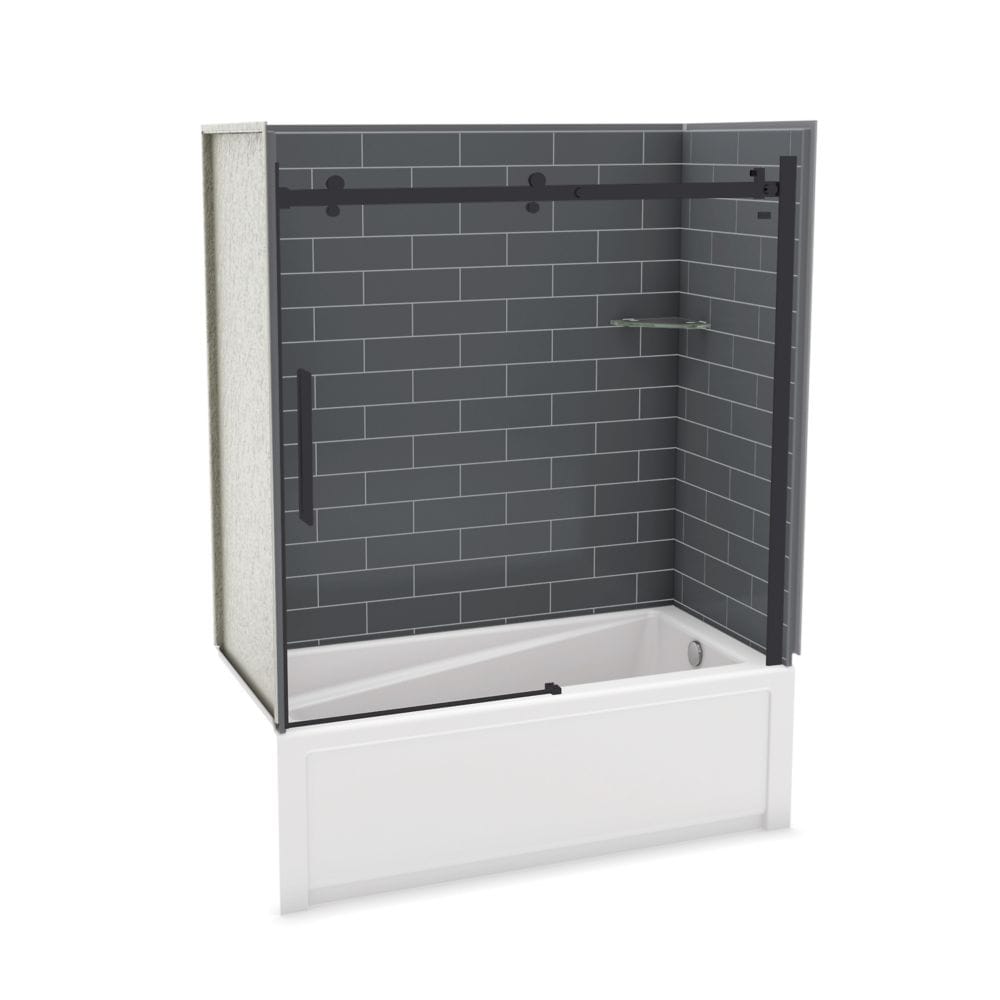 Utile 60 in. L x 30 in. W x 81 in. H Tub Shower Kit with Right Drain Acrylic Bathtub, Sliding Matte Black Door, 1 Glass Shelf & Metro Thunder Grey Glossy Finish Tub Surround/Wall