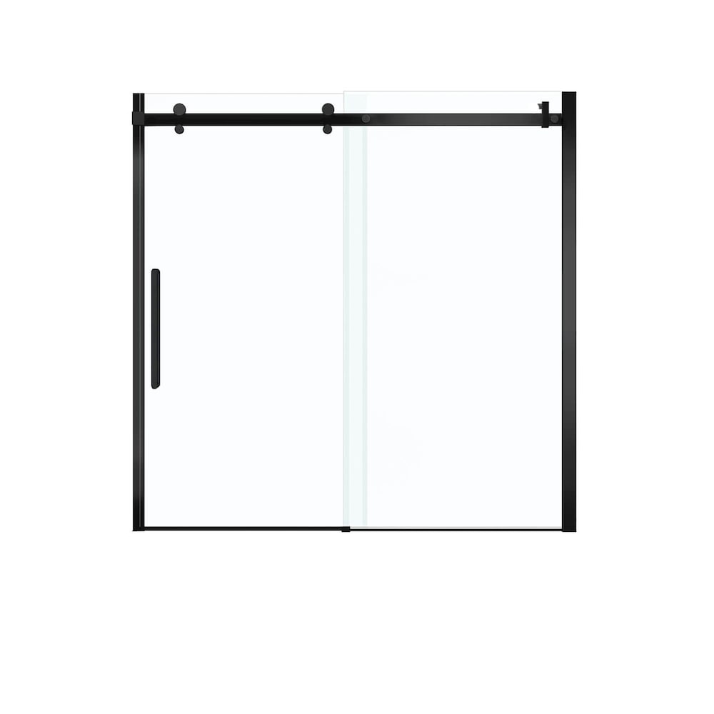 Utile 60 in. L x 30 in. W x 81 in. H Tub Shower Kit with Right Drain Acrylic Bathtub, Sliding Matte Black Door, 1 Glass Shelf & Metro Thunder Grey Glossy Finish Tub Surround/Wall