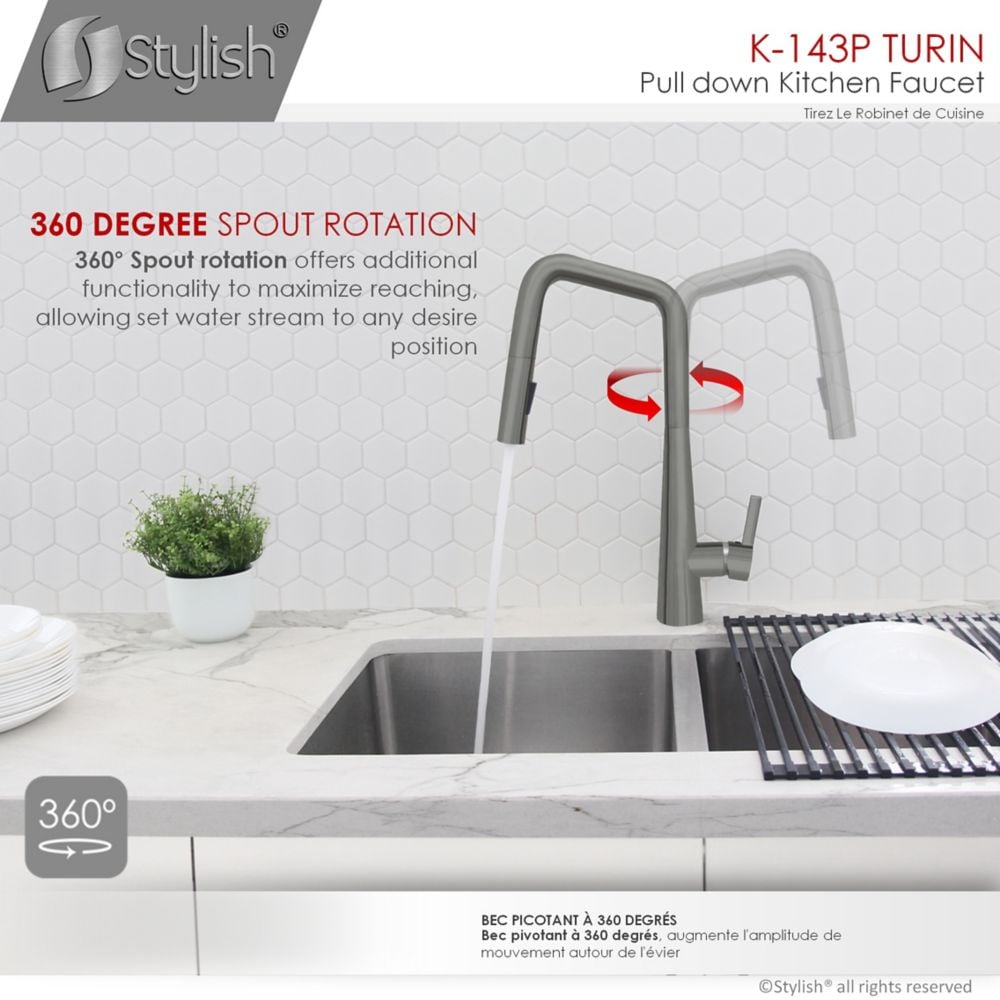 Modern Single Handle Pull Down Sprayer Kitchen Faucet in Gunmetal Finish
