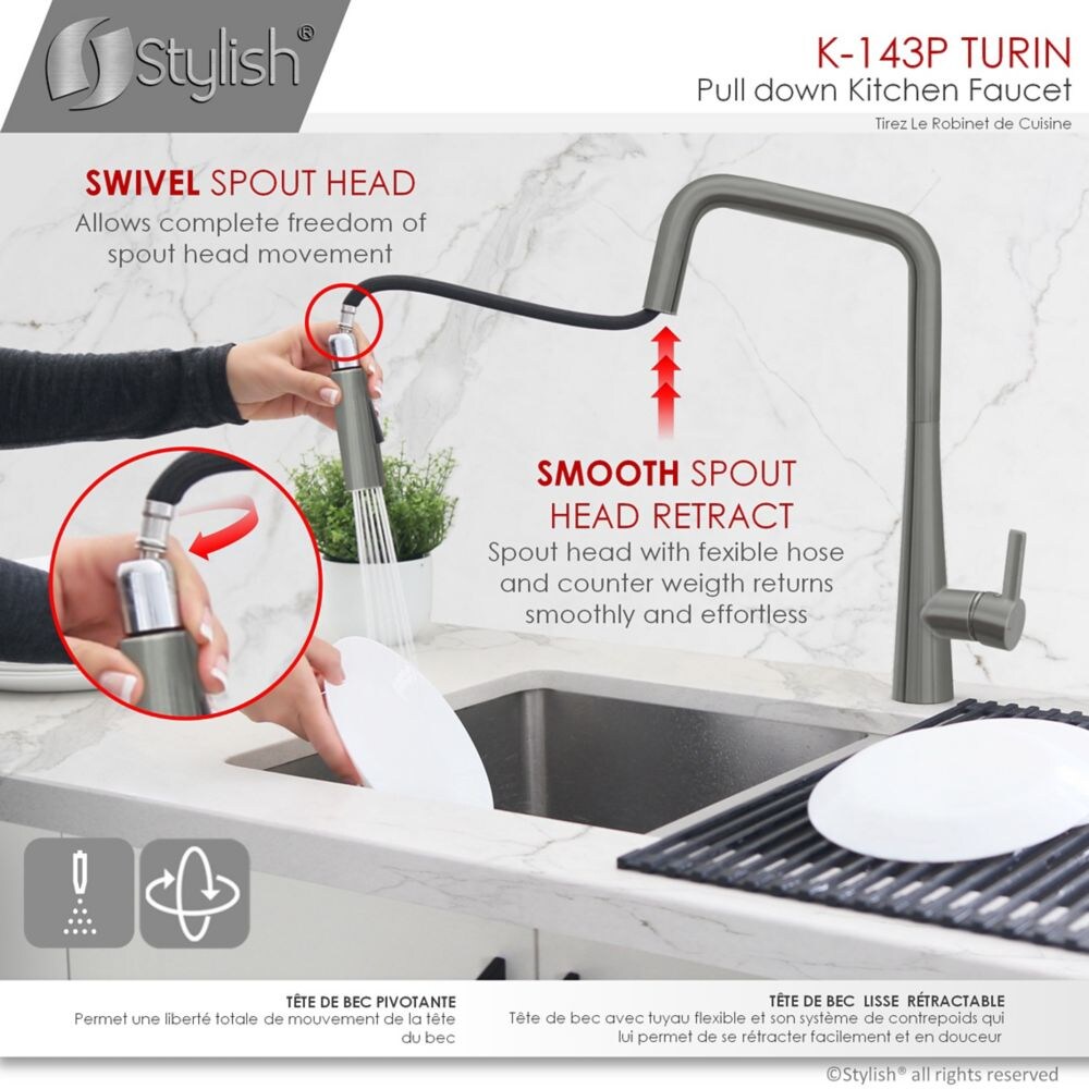 Modern Single Handle Pull Down Sprayer Kitchen Faucet in Gunmetal Finish