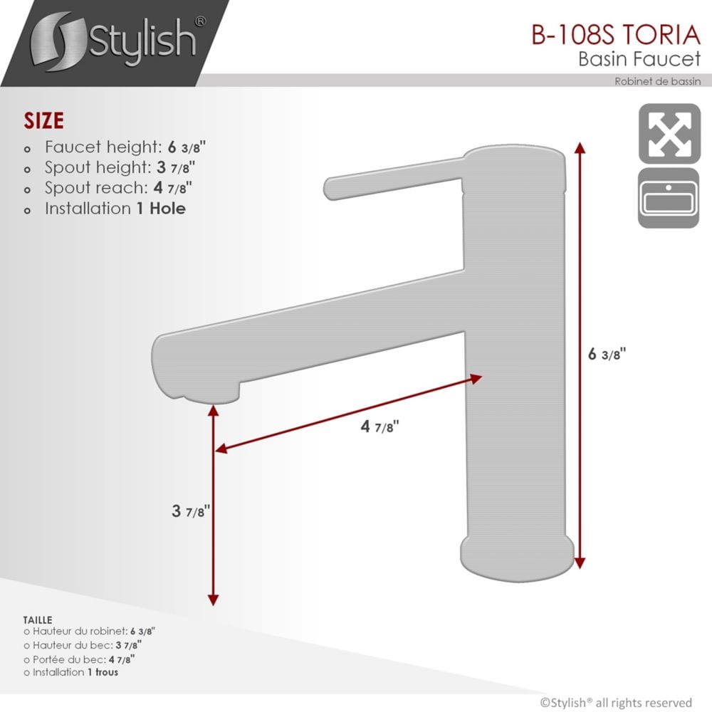 Single Handle Modern Bathroom Basin Sink Faucet, Brushed Stainless Steel Finish