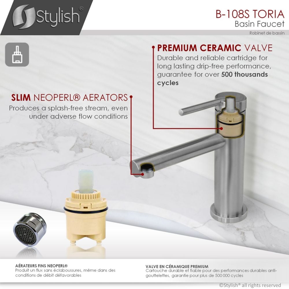Single Handle Modern Bathroom Basin Sink Faucet, Brushed Stainless Steel Finish