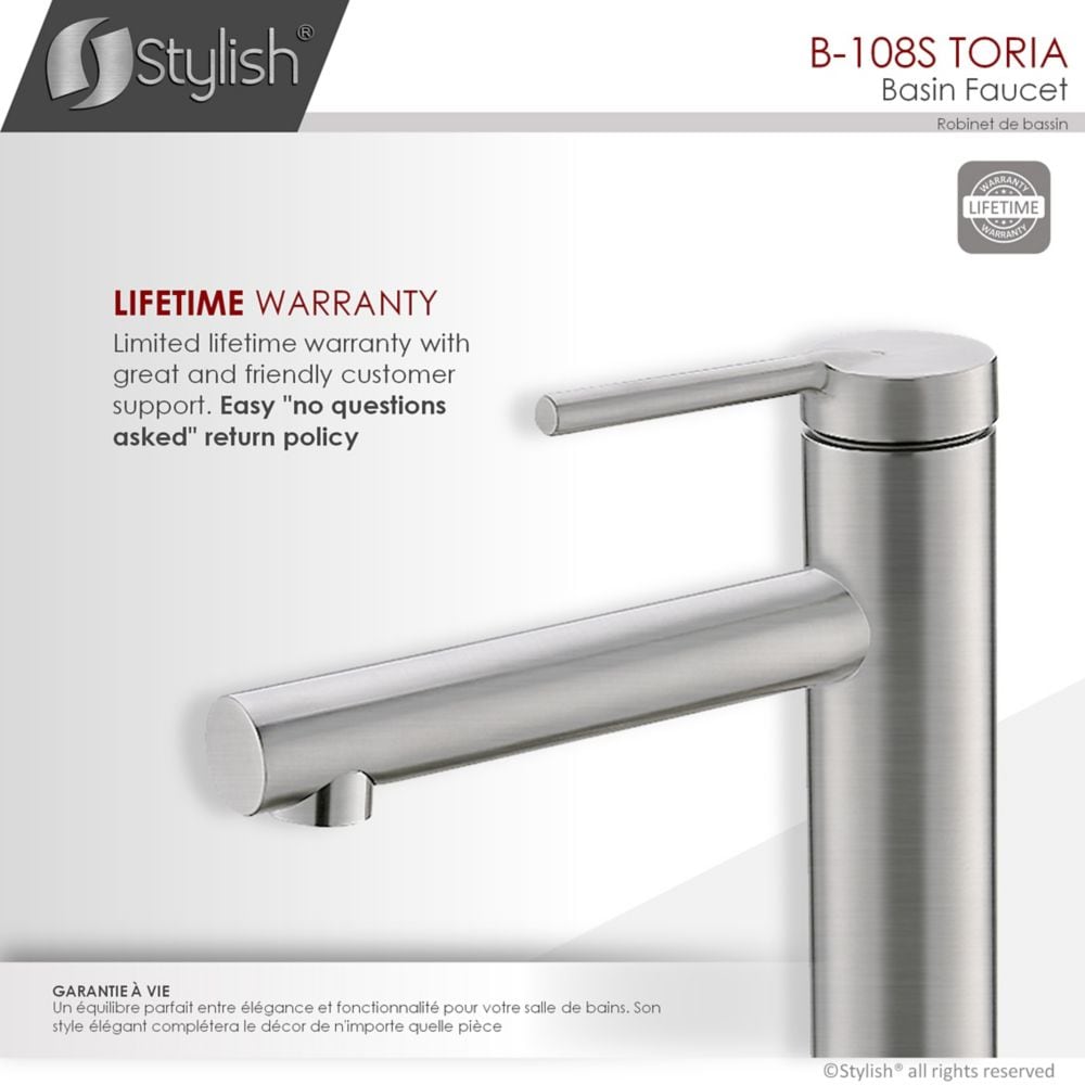 Single Handle Modern Bathroom Basin Sink Faucet, Brushed Stainless Steel Finish