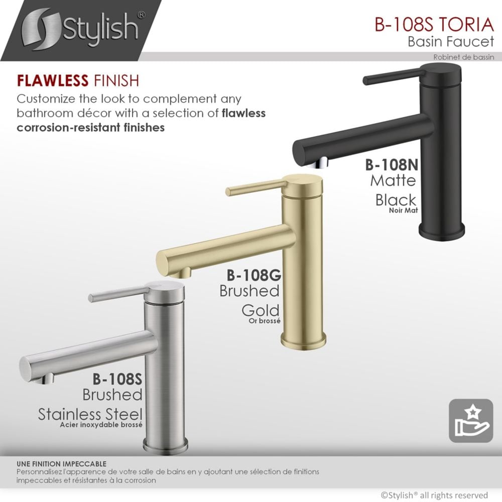 Single Handle Modern Bathroom Basin Sink Faucet, Brushed Stainless Steel Finish